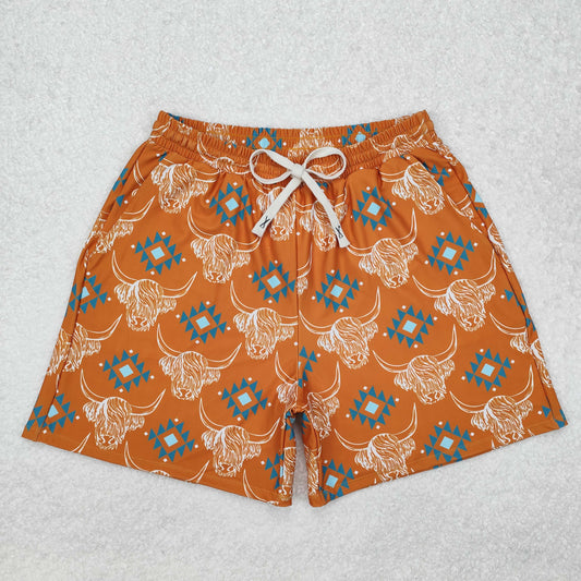 S0462   Adult man swimwear boutique Swimming trunks Orange shorts with cattle 202412RTS