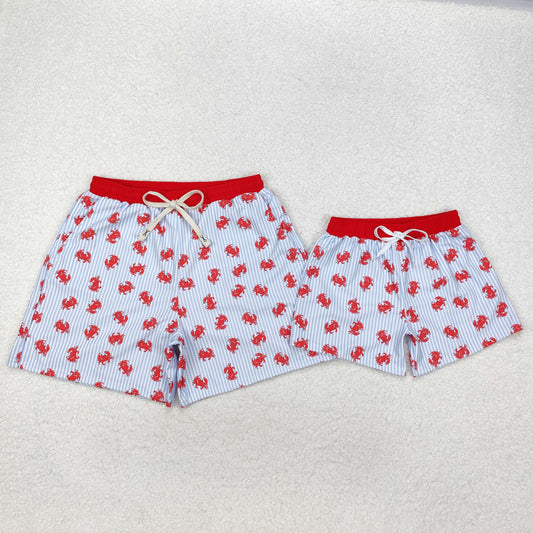 S0464 Adult Male Crab Blue Stripe Red Swim Trunks Swimwear RTS 20241130