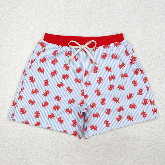 S0464 Adult Male Crab Blue Stripe Red Swim Trunks Swimwear RTS 20241130