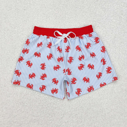 S0465 Crab Blue Stripe Red Swim Trunks Boys Swimwear RTS 20241130