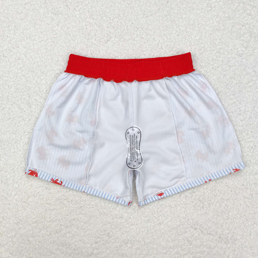 S0465 Crab Blue Stripe Red Swim Trunks Boys Swimwear RTS 20241130