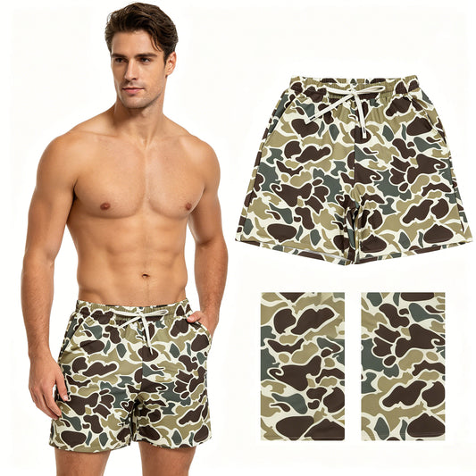 New S0474 Adult Man Swimwear Gray Green Brown Camouflage Swim Trunk 202605 RTS