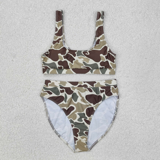 S0569 Women Swimming Suits Brown Green Camo Vest and Briefs Outfits 202507 RTS