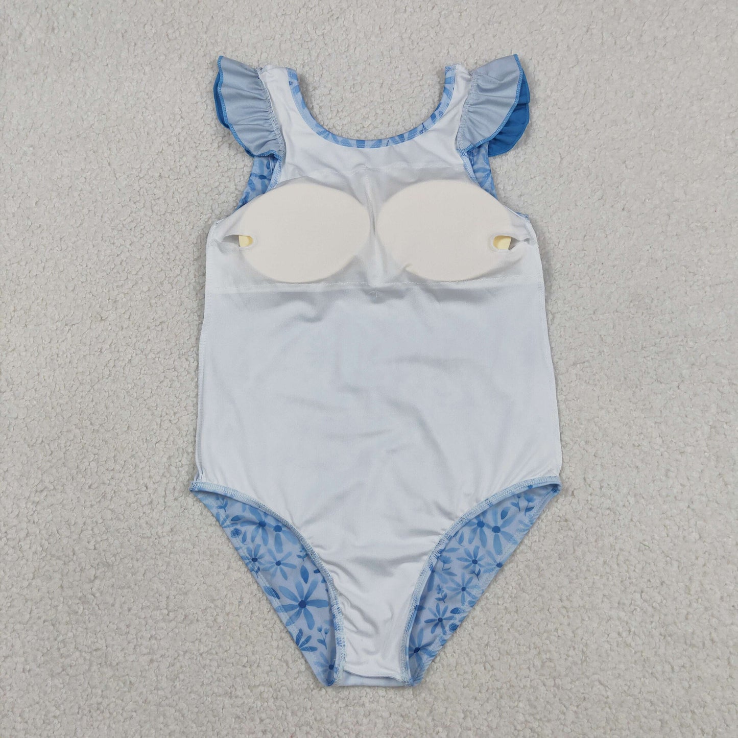 S0515 Flower Blue Flying Sleeve Girls Swimming Romper Swimsuits 202605 RTS
