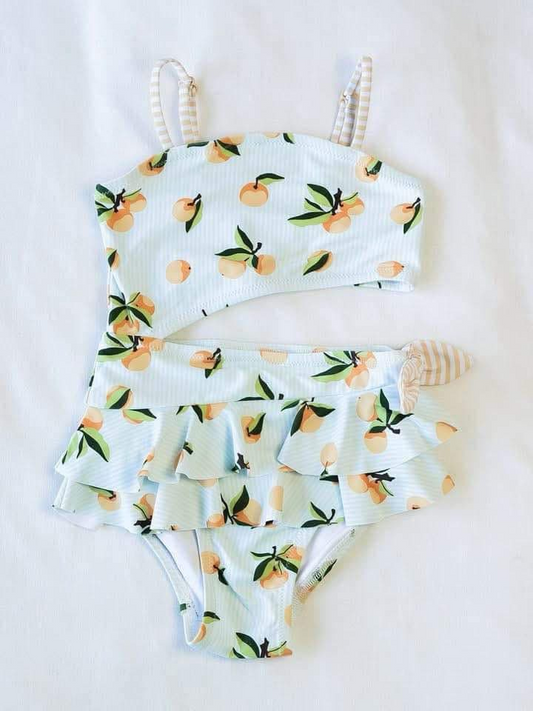 Preorder S0525 Green orange sleeveless vest ruffle briefs swimwear baby girls Boutique Summer clothes 202502