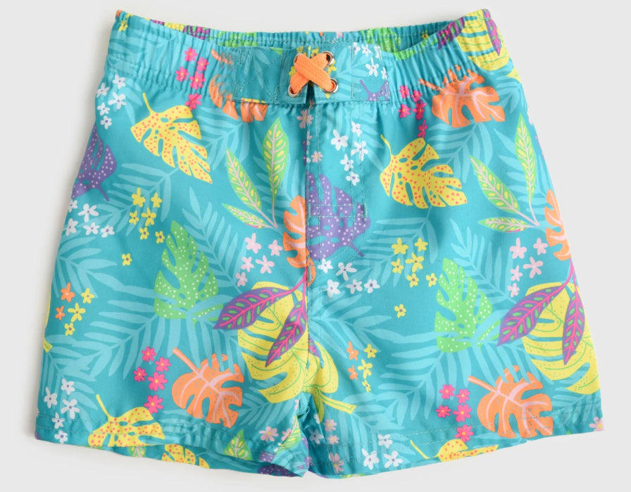 Preorder S0545 Blue Green Leaf Shorts Boys Swim Trunks Boutique 202503