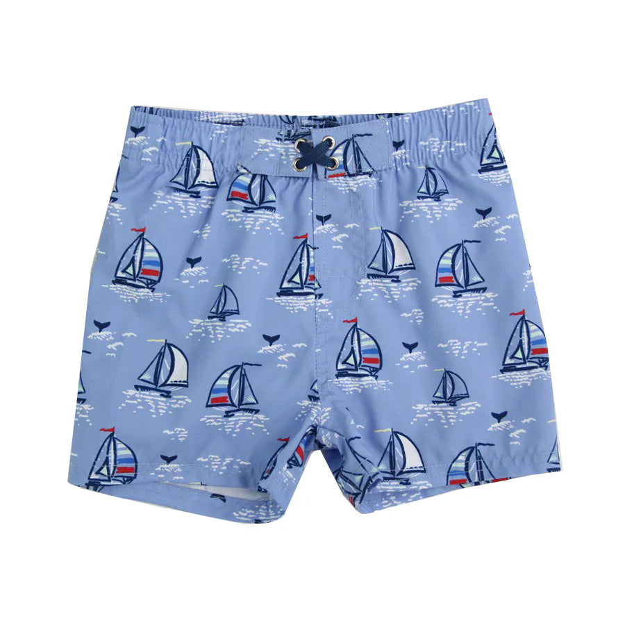 Preorder S0546 Blue Sailboat Shorts Boys Swim Trunks Boutique 202503