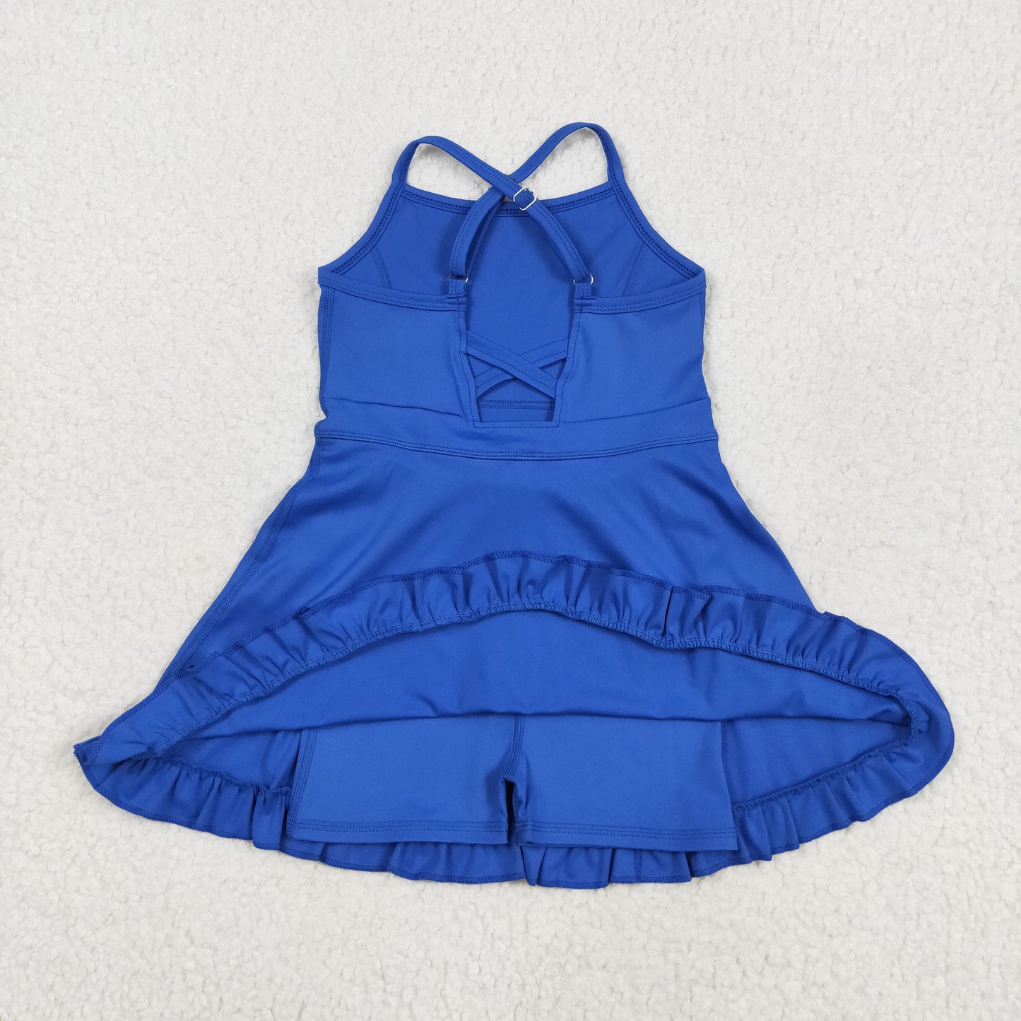 S0445换成S0551 NO MOQ Solid color blue sports dress swimsuit high quality athletic dress
