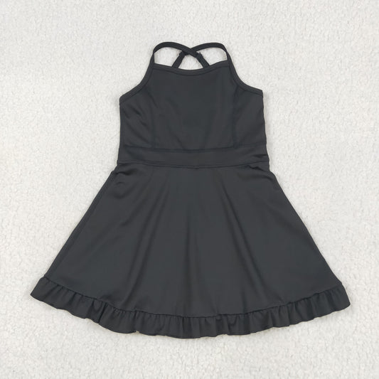 S0552 Girls Black Yoga Halter Dress & Swimming Wear RTS Free Shipping Over $100