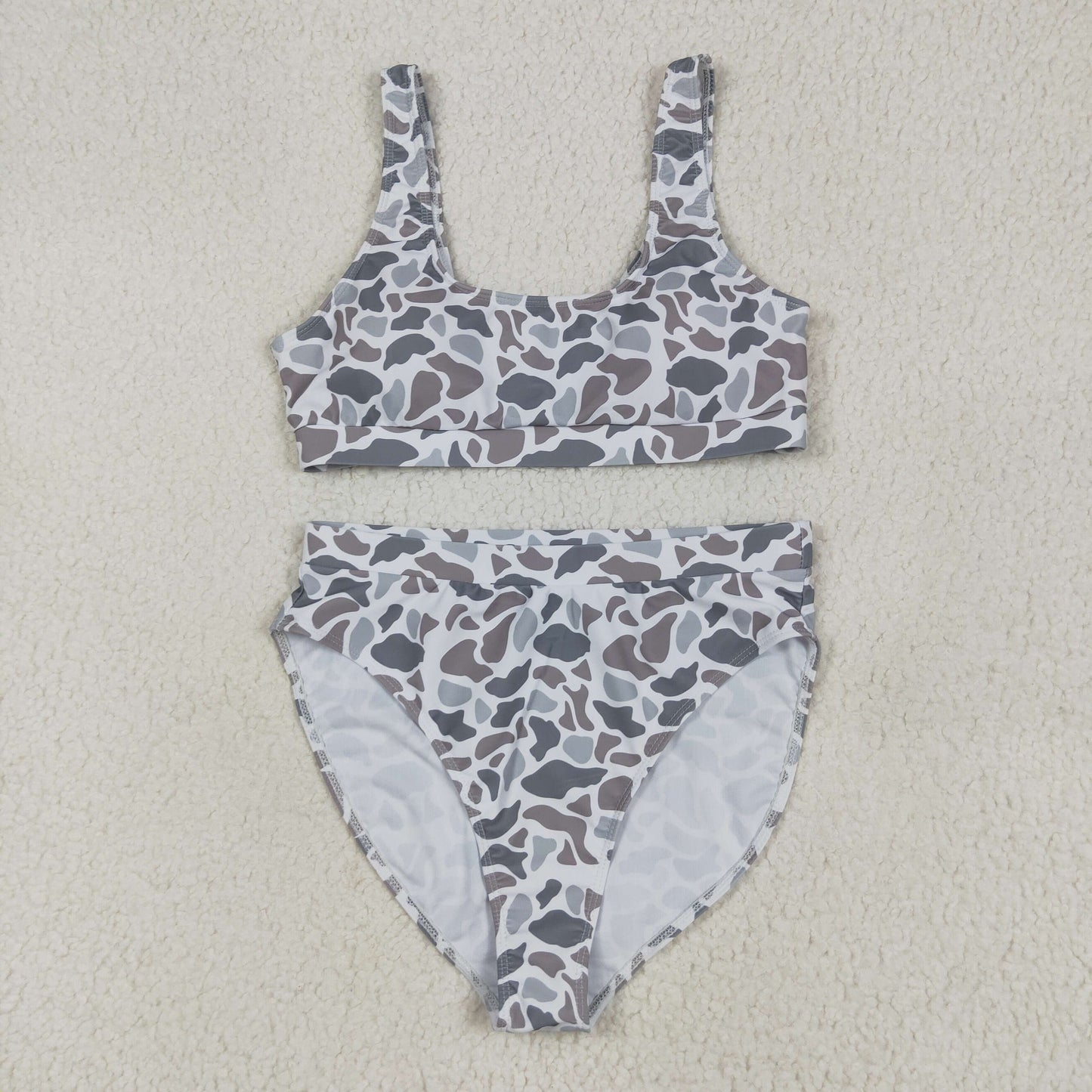 S0558 Women Swimming Suits Gray Camo Vest and Briefs Outfits 202506 RTS
