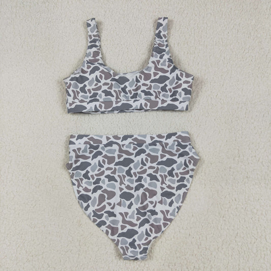 S0558 Women Swimming Suits Gray Camo Vest and Briefs Outfits 202506 RTS