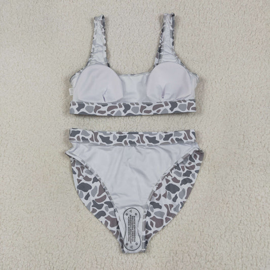 S0558 Women Swimming Suits Gray Camo Vest and Briefs Outfits 202506 RTS