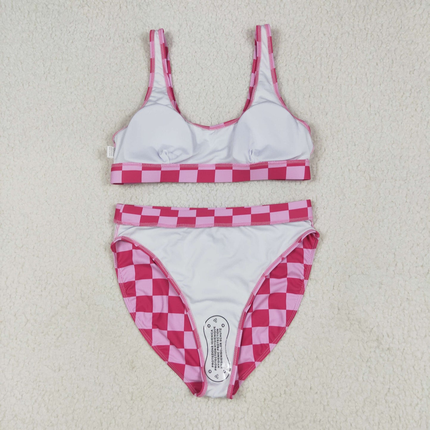 S0559 Women Swimming Suits Rose Red Plaid Vest and Briefs Outfits 202506 RTS