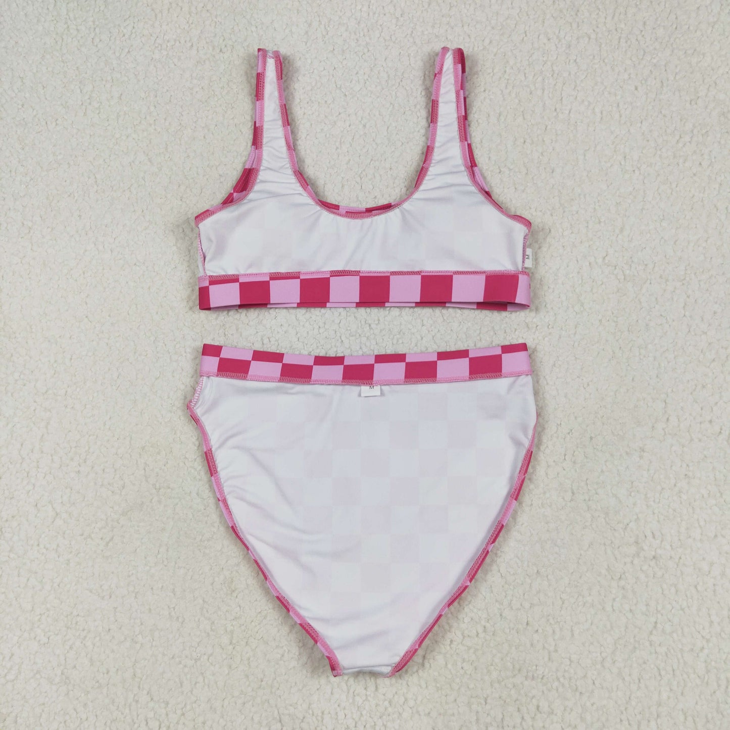S0559 Women Swimming Suits Rose Red Plaid Vest and Briefs Outfits 202506 RTS