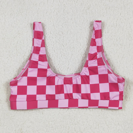 S0560 Women Rose Red Plaid Swimming Vest 202506 RTS