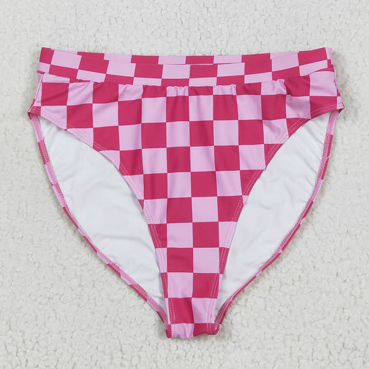 S0561 Women Rose Red Plaid Swimming Briefs 202506 RTS