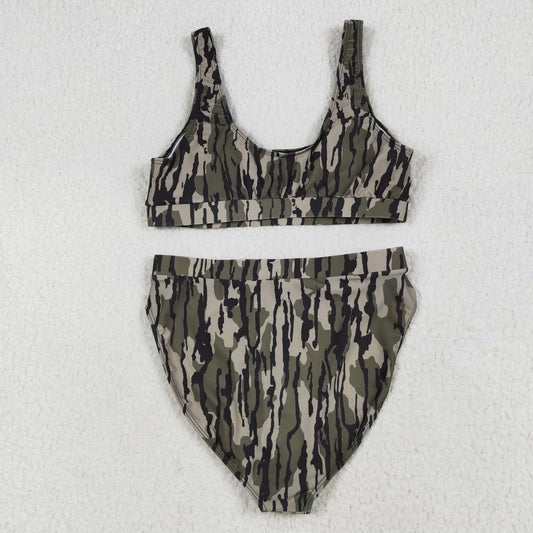S0562 Boutique Clothing Women Swimwear Army Green Camo Leaf Vest and Brief Set RTS 202506 RTS