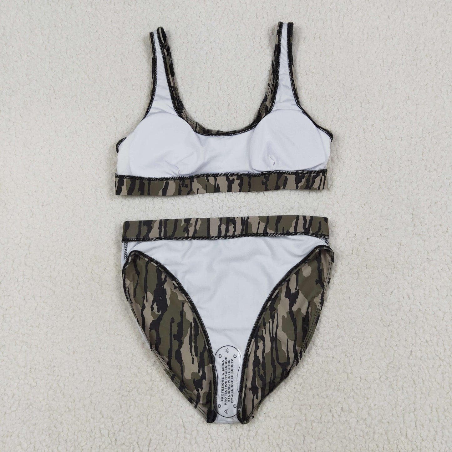 S0562 Boutique Clothing Women Swimwear Army Green Camo Leaf Vest and Brief Set RTS 202506 RTS