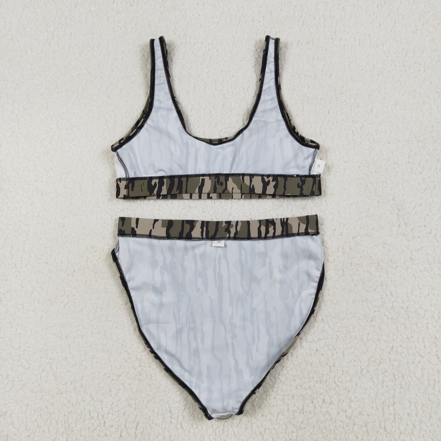 S0562 Boutique Clothing Women Swimwear Army Green Camo Leaf Vest and Brief Set RTS 202506 RTS
