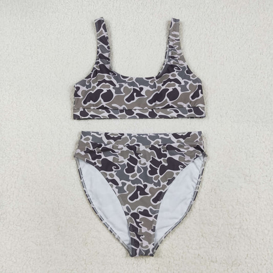 S0572 adult women's boutique swimwear gray camouflage vest and briefs outfits 202507 RTS