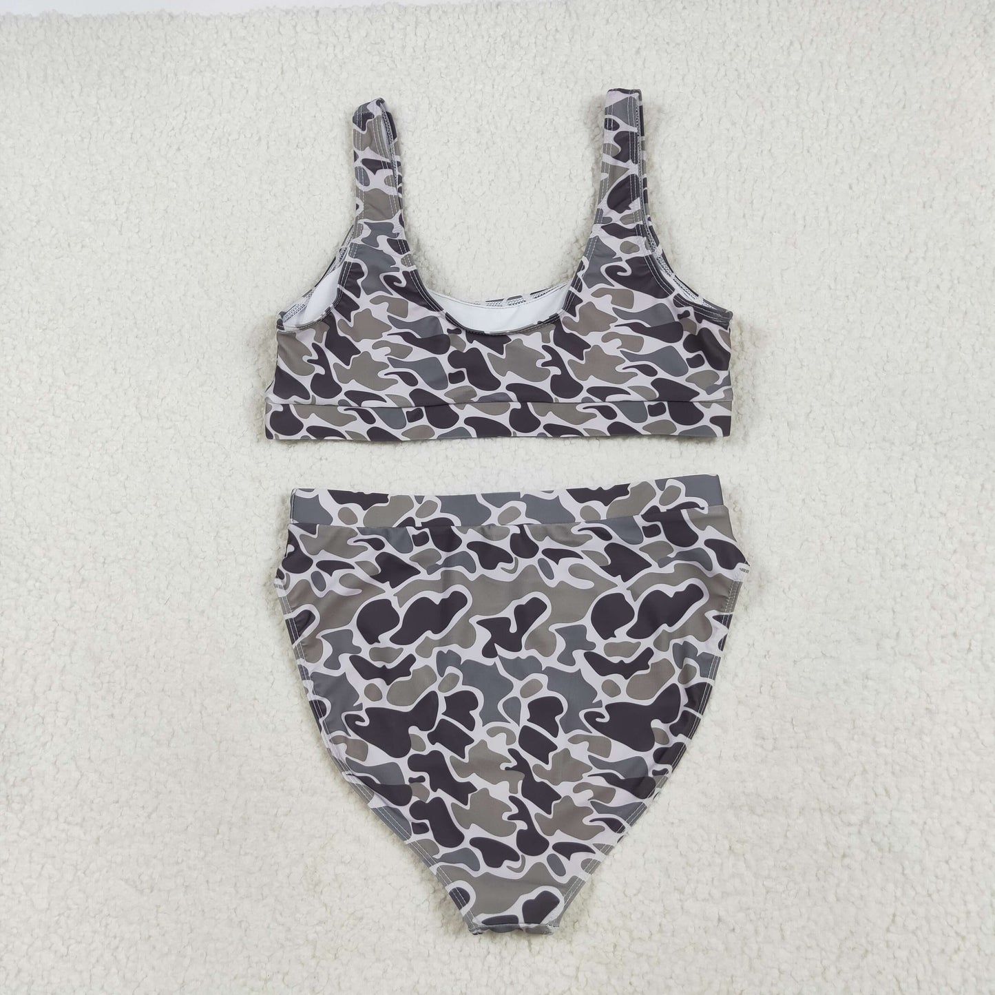 S0572 adult women's boutique swimwear gray camouflage vest and briefs outfits 202507 RTS