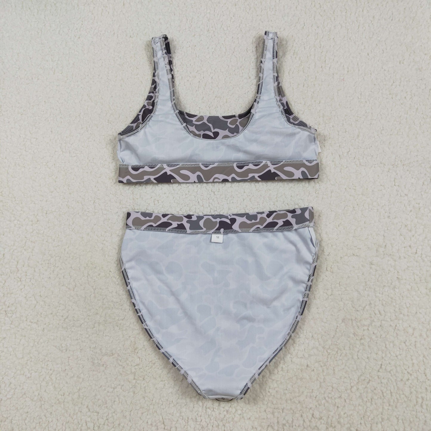 S0572 adult women's boutique swimwear gray camouflage vest and briefs outfits 202507 RTS