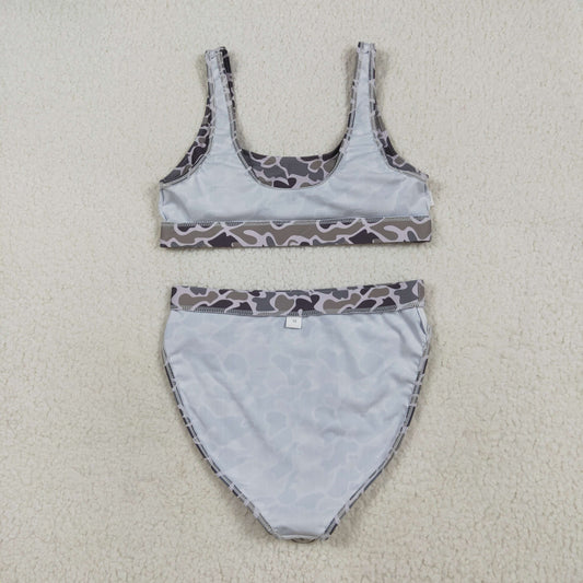 S0572 adult women's boutique swimwear gray camouflage vest and briefs outfits 202507 RTS