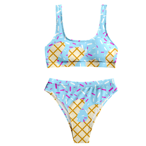 S0577 preorder adult women's boutique waffle ice cream drip light blue swimwear vest and briefs outfits 202508