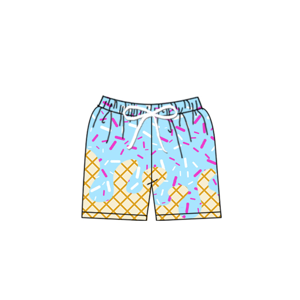 Preorder S0580 Light Blue Waffle Ice Cream Drip Boys Swim Trunks Boutique 202508