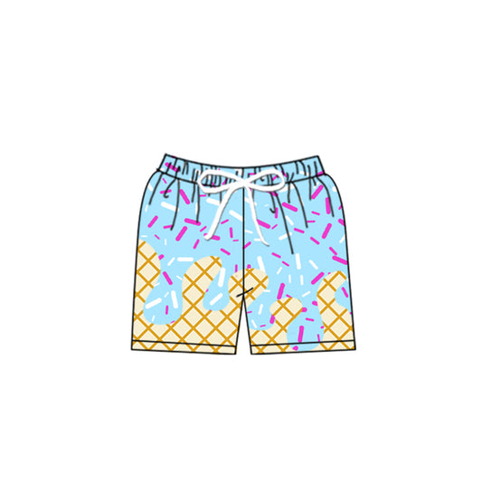 Preorder S0580 Light Blue Waffle Ice Cream Drip Boys Swim Trunks Boutique 202508
