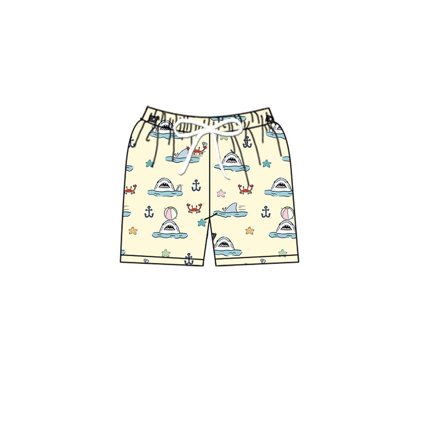 MOQ 5 Preorder S0584 Crab Starfish Anchor Shark Yellow Shorts Boys Swimming Trunks 202510
