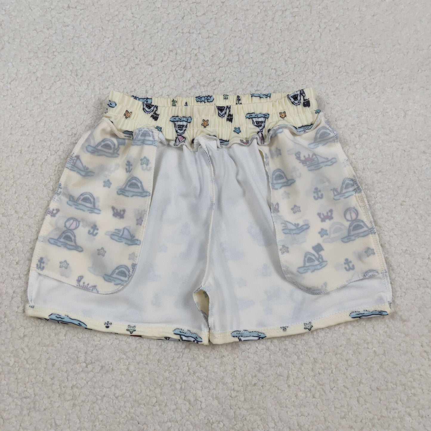 S0584 Crab Starfish Anchor Shark Yellow Shorts Boys Swimming Trunks 202511 RTS