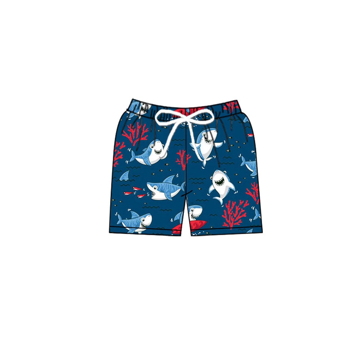 MOQ 5 Preorder S0585 Shark Coral Blue Shorts Boys Swimming Trunks 202510