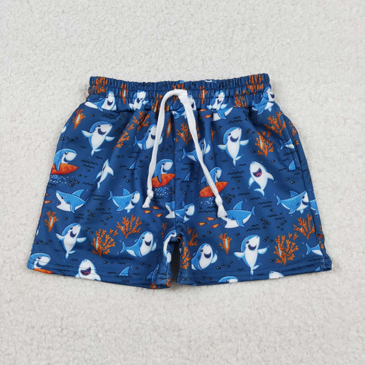 S0585 Shark Coral Blue Shorts Boys Swimming Trunks 202512 RTS