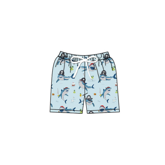 MOQ 5 Preorder S0586 Pirate Shark Light Blue Shorts Boys Swimming Trunks 202510