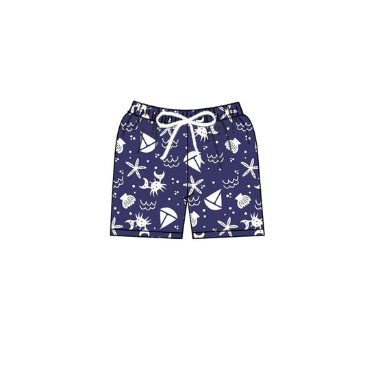MOQ 5 Preorder S0587 Crab Starfish Sailboat Navy Shorts Boys Swimming Trunks 202510