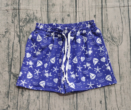 NO MOQ Preorder S0587 Crab Starfish Sailboat Navy Shorts Boys Swimming Trunks 202511