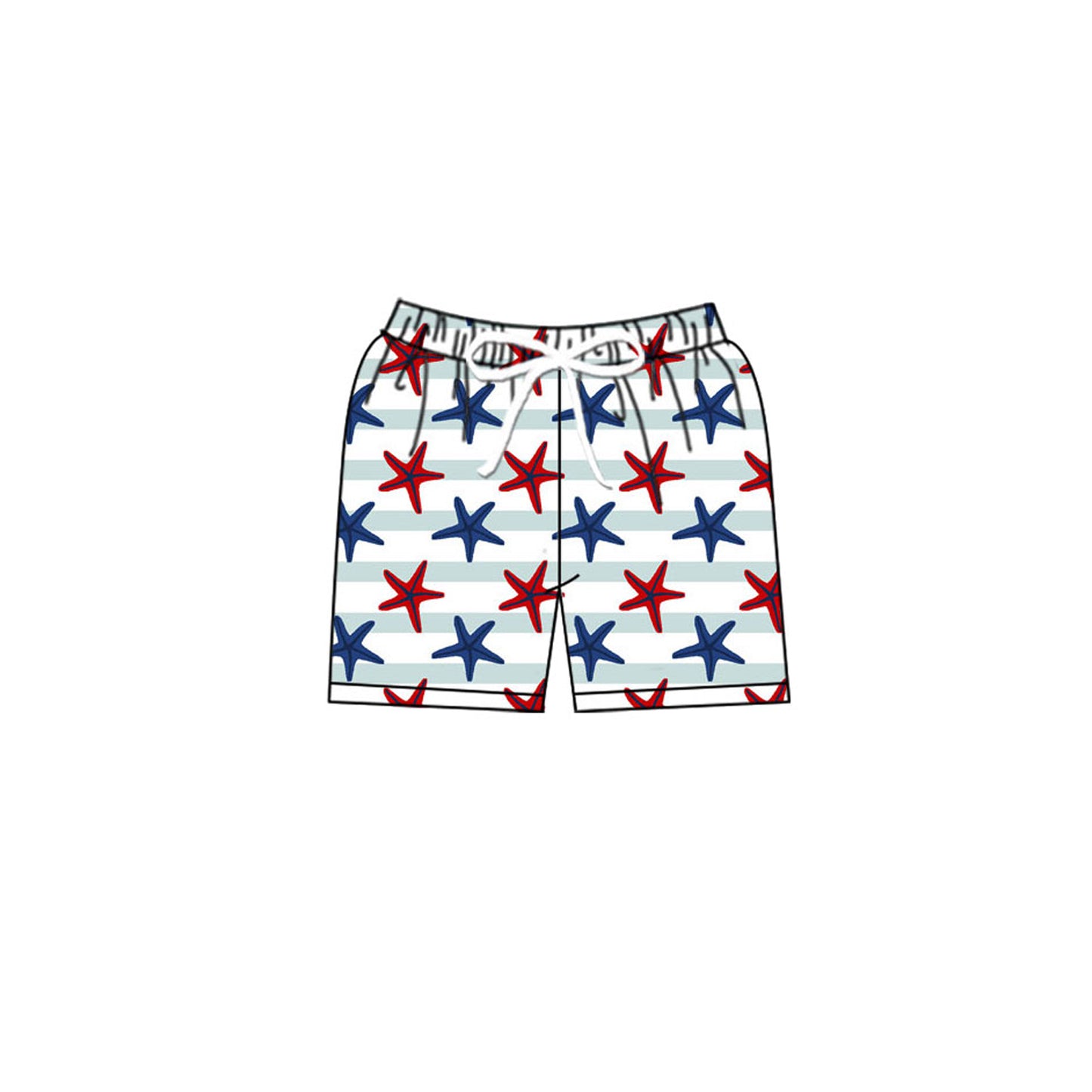 MOQ 5 Preorder S0588 Starfish Green Striped Shorts Boys Swimming Trunks 202510