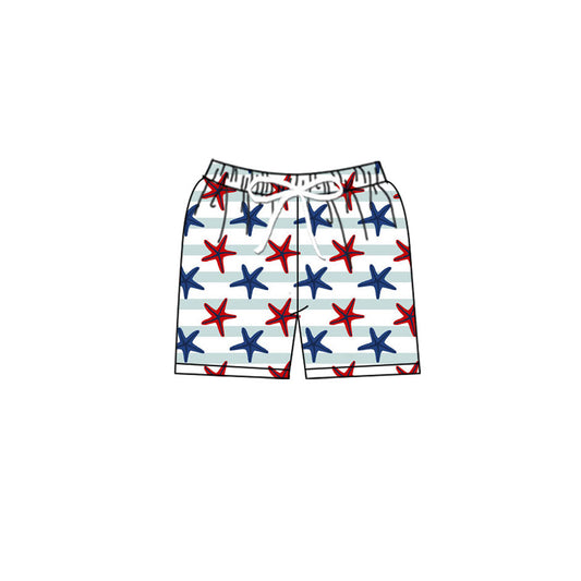 MOQ 5 Preorder S0588 Starfish Green Striped Shorts Boys Swimming Trunks 202510