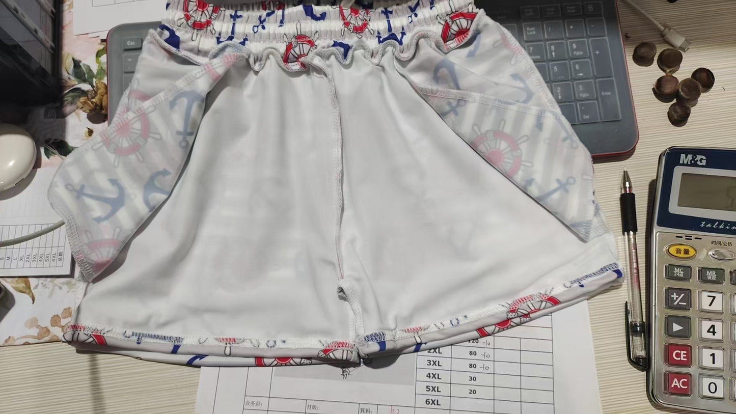 S0589 Anchor Rudder Gray Striped Shorts Boys Swimming Trunks 202512 RTS