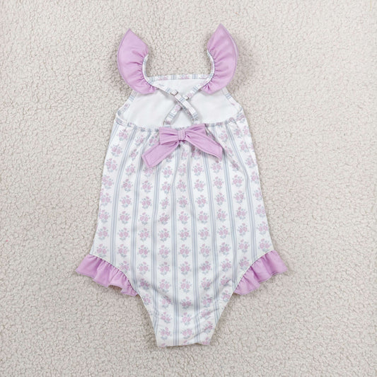 S0643 Floral Purple Ruffle Sleeveless Bubble Romper Girls Swim Swimsuits 202606 RTS