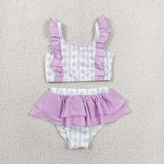 S0644 Floral Purple Ruffle Sleeveless Bubble Bummies Girls Swim Sets Swimsuits 202606 RTS