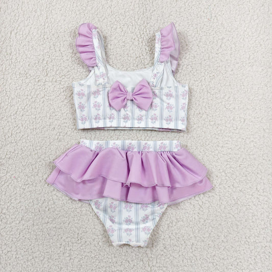 S0644 Floral Purple Ruffle Sleeveless Bubble Bummies Girls Swim Sets Swimsuits 202606 RTS