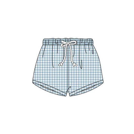 MOQ 5 PCS Preorder S0645 Gray Blue Plaid Shorts Boys Swimming Trunks 202511