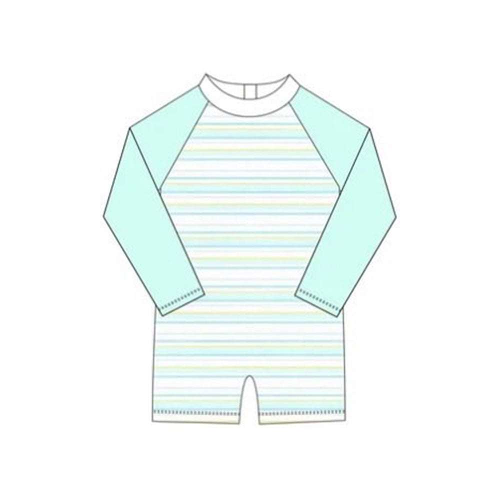 MOQ 5 PCS Preorder S0650 Colored Stripe Blue Green Long Sleeve Romper Boys Swim Swimsuits 202511