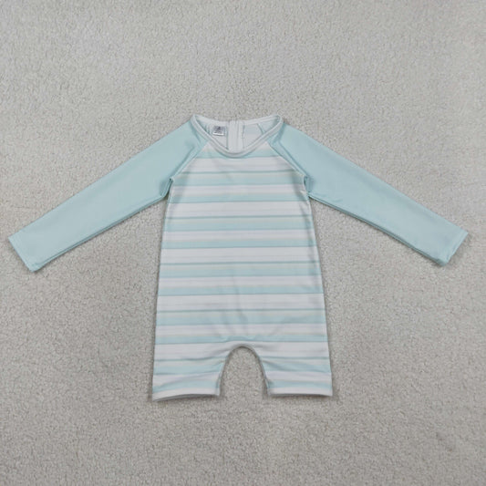 S0650 Colored Stripe Blue Green Long Sleeve Romper Boys Swim Swimsuits 202603 RTS