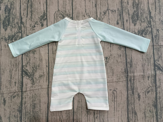 NO MOQ Preorder S0650 Colored Stripe Blue Green Long Sleeve Romper Boys Swim Swimsuits 202601