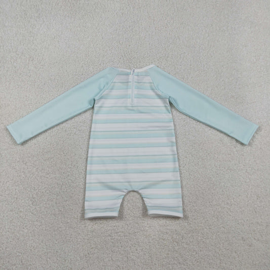 S0650 Colored Stripe Blue Green Long Sleeve Romper Boys Swim Swimsuits 202603 RTS