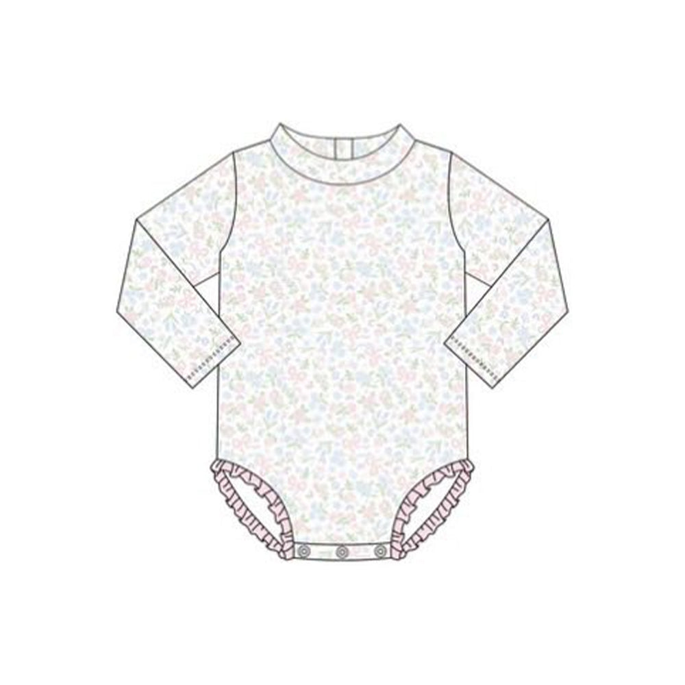 MOQ 5 PCS Preorder S0654 Floral Long Sleeve Bubble Romper Girls Swim Swimsuits 202511