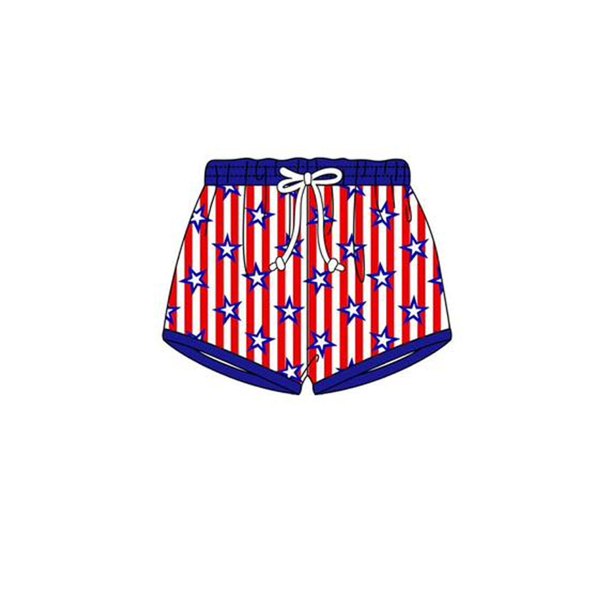 MOQ 5 PCS Preorder S0661 4th of July Star Stripe Red Blue Shorts Boys Swimming Trunks 202511